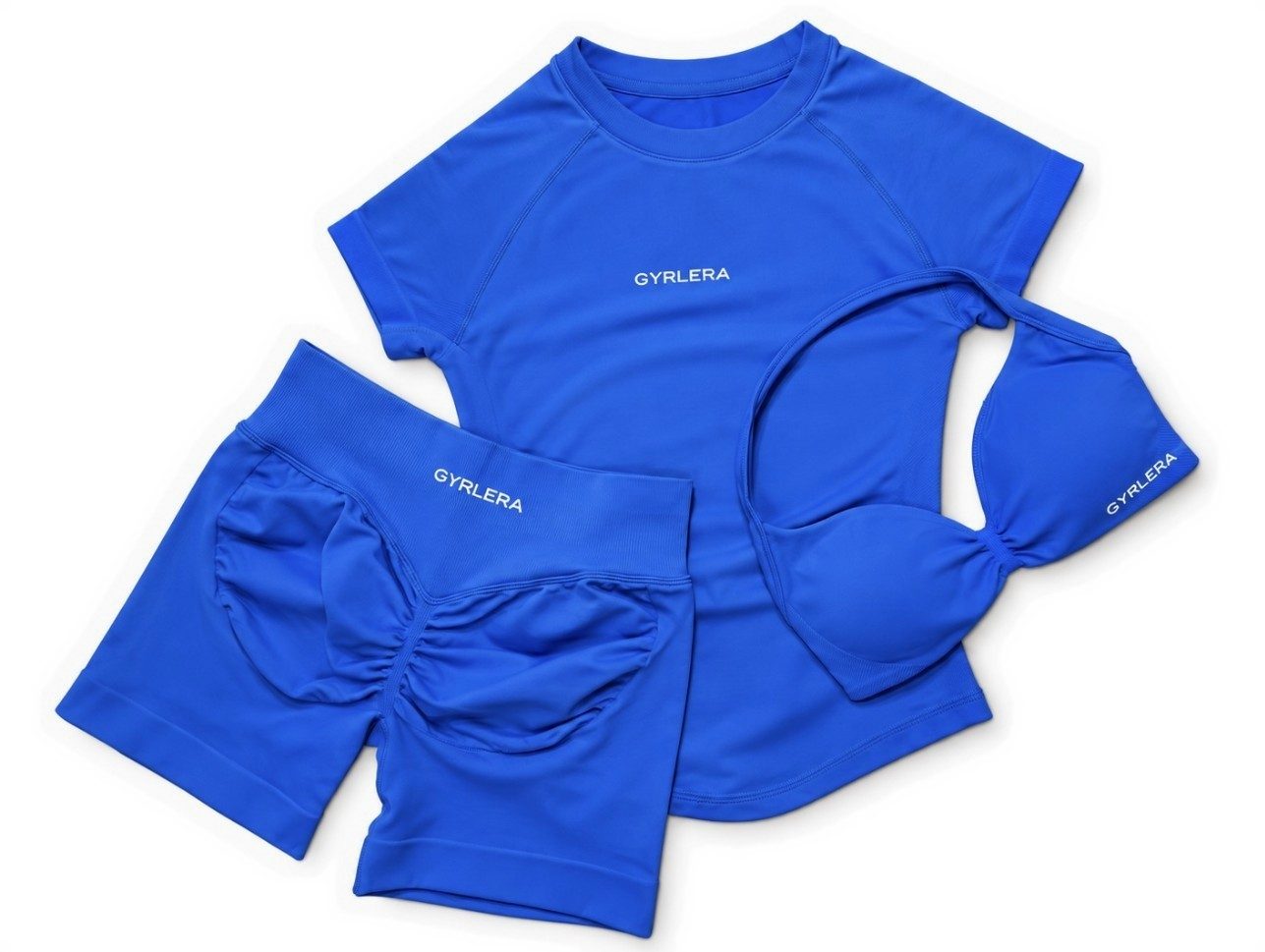 GYRLERA Core Bra, Sculpt Shorts and Compression Tee in Electric Blue